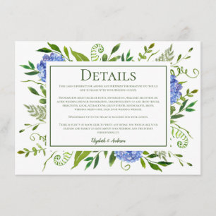 Information om Blue Hydrangeas Floral Wedding Tilläggskort