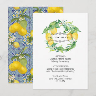 Information om Blue n White Lemon Blommigt Foliage Inbjudningar