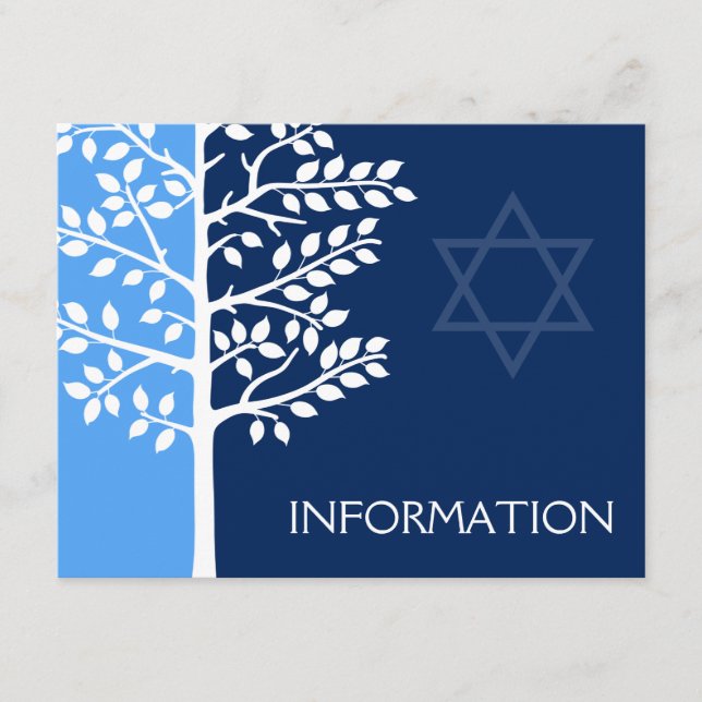 Information om Blue Navy Livets träd Pub Mitzvah Tilläggskort (Framsida)