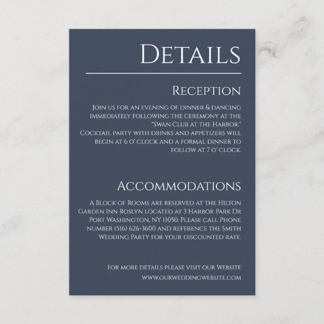 Information om Blue och White-Bröllop - Informatio Tilläggskort (Framsida)