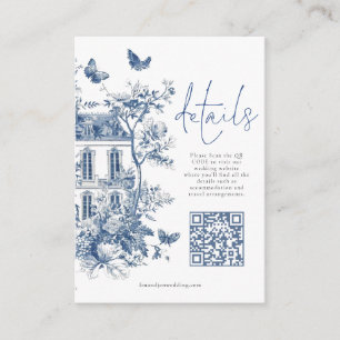 Information om Blue Toile De Jouy QR Code Bröllop Tilläggskort