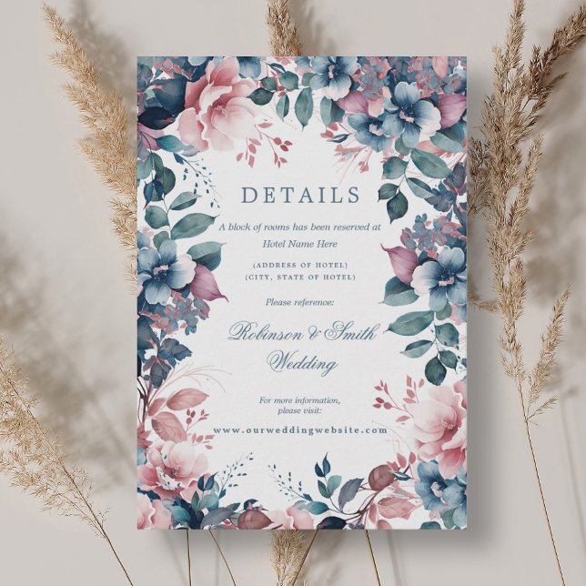 Information om Bohemian Blommigt Dusty Blue Bröllo Tilläggskort (Bohemian Floral Dusty Blue Wedding Details Enclosure Card)