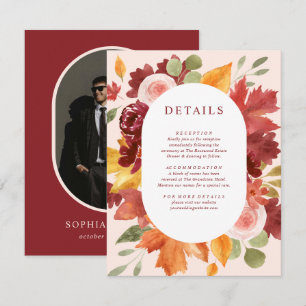Information om Boho Blommigt Burgundy Fall Photo B Tilläggskort