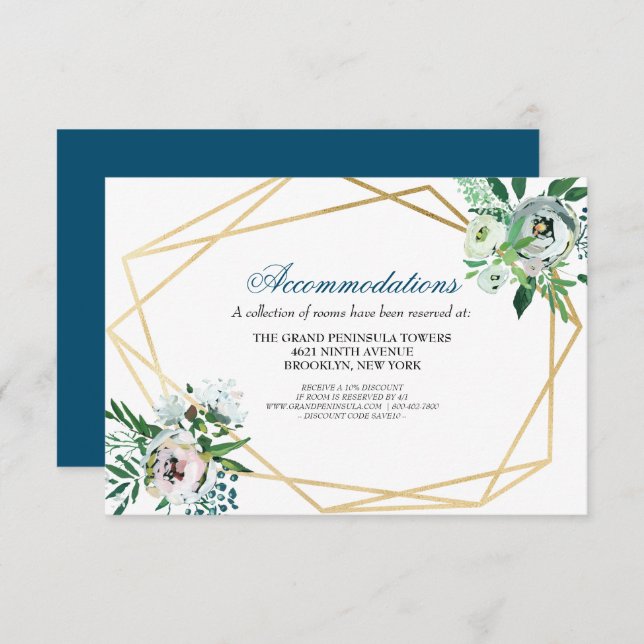 Information om Boho Blommigt Geometric Blue Bröllo Tilläggskort (Fram/baksida)