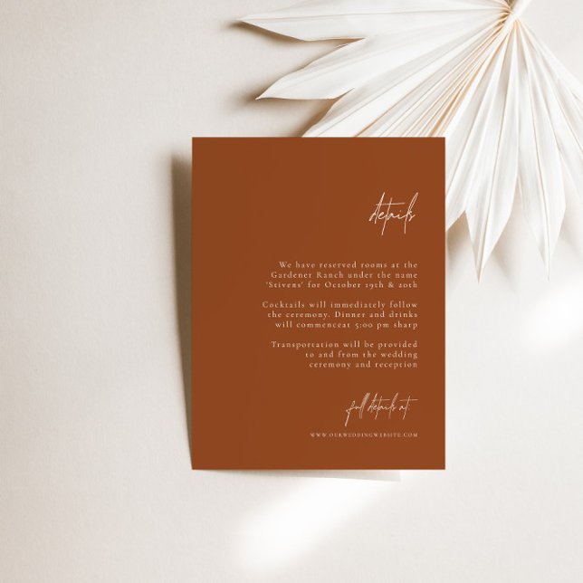 Information om Boho Brunt Orange Elegant Minimal B Tilläggskort (Boho Brunt Orange Elegant Minimal Wedding Details Enclosure Card)
