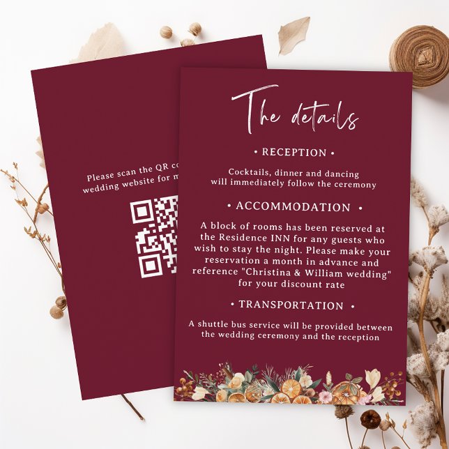 Information om Boho Burgundy Winter Helgdag Bröllo Tilläggskort (Skapare uppladdad)