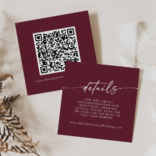 Information om Boho Chic Burgundy Red Bröllop QR-k Tilläggskort