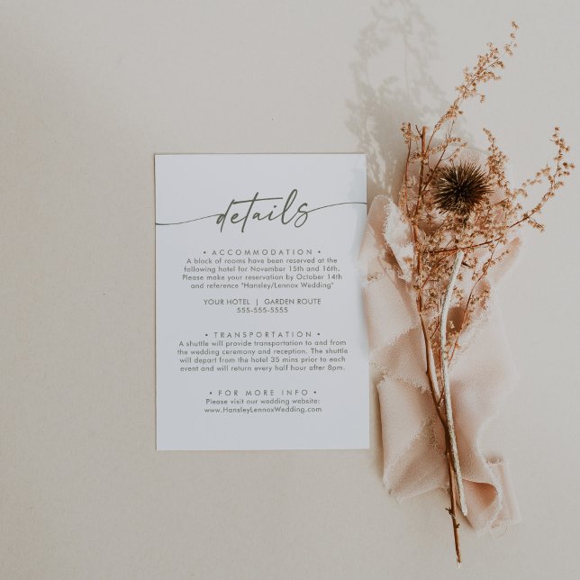 Information om Boho Chic Grönt och White Bröllop Tilläggskort (Skapare uppladdad)