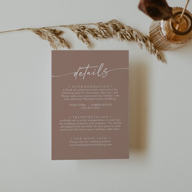 Information om Boho Chic Neutralt Taupe Bröllop Tilläggskort (Skapare uppladdad)
