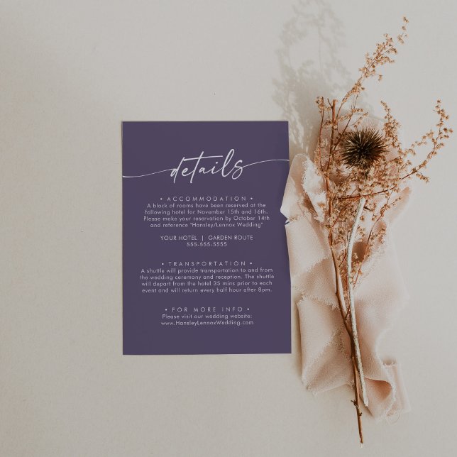 Information om Boho Chic Plum Lila Bröllop Tilläggskort (Skapare uppladdad)