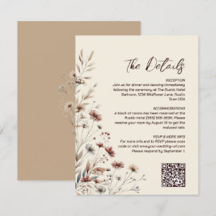 Information om Boho Chic Wildblomme QR Code Bröllo Tilläggskort