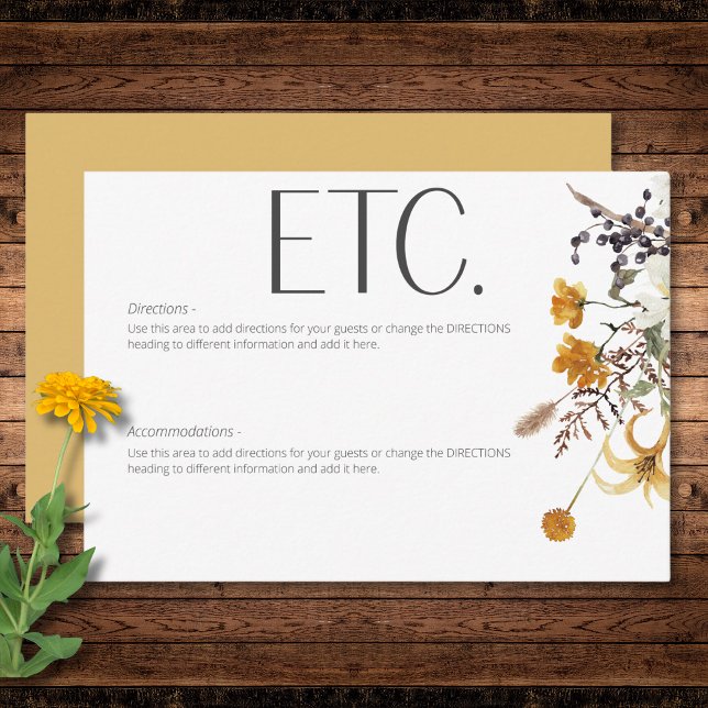 Information om Boho Golden Gult Meadow Flowers Gul Tilläggskort (Boho Golden Yellow Meadow Flowers Gold Details Enclosure Card)