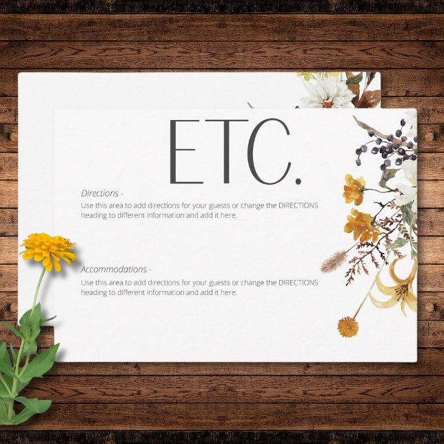 Information om Boho Golden Gult Meadow Flowers Whi Tilläggskort (Boho Golden Yellow Meadow Flowers White Details Enclosure Card)