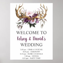 Information om Boho Lila Plum Rosa Peonies Bröllop Poster