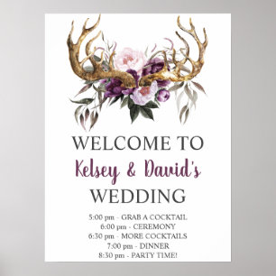 Information om Boho Lila Plum Rosa Peonies Bröllop Poster
