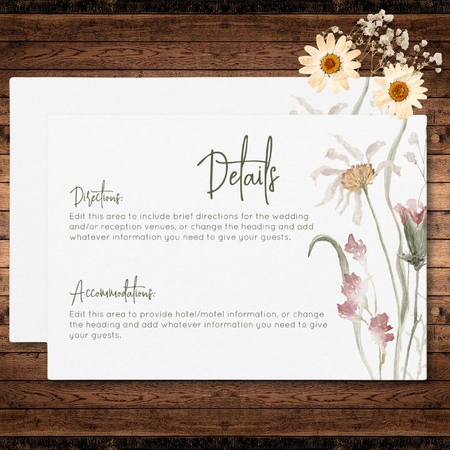 Information om Boho Pastel Wildblommor Modern Blom Tilläggskort (Boho Pastel Wildflowers Modern Floral Details Enclosure Card)