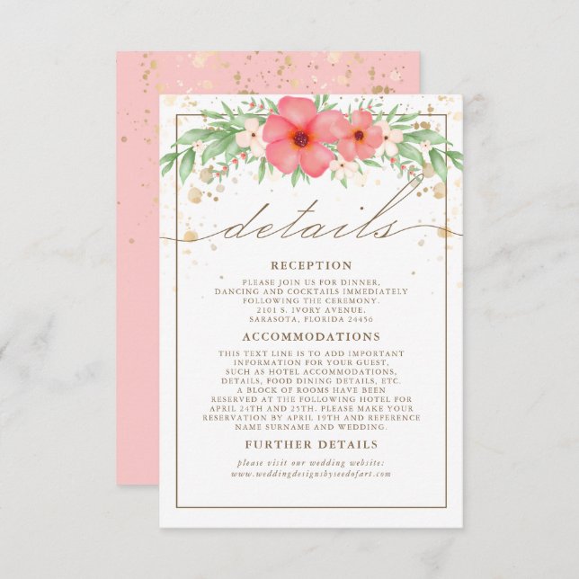 Information om Boho Rosa & Ivory Greenery Blommigt Tilläggskort (Fram/baksida)