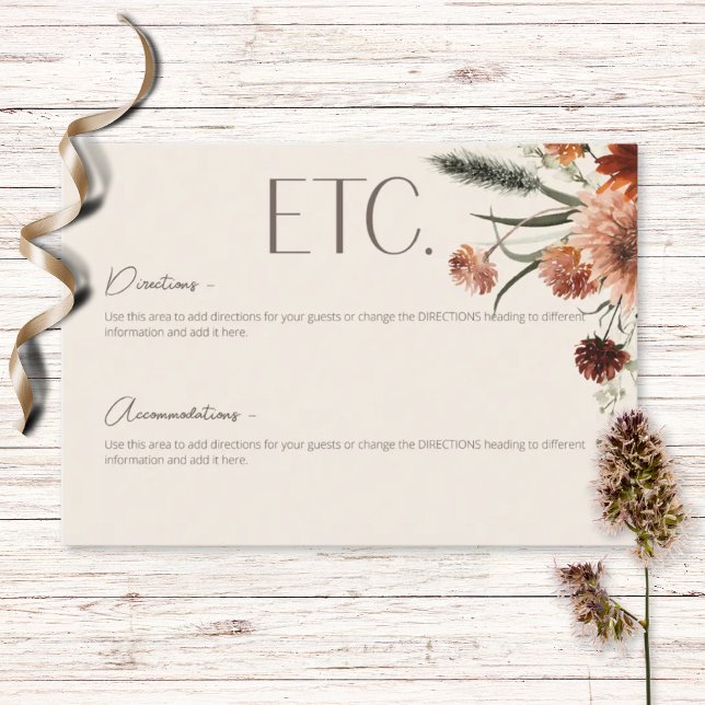 Information om Boho Rust & Cream Fall Blommigt Tilläggskort (Skapare uppladdad)