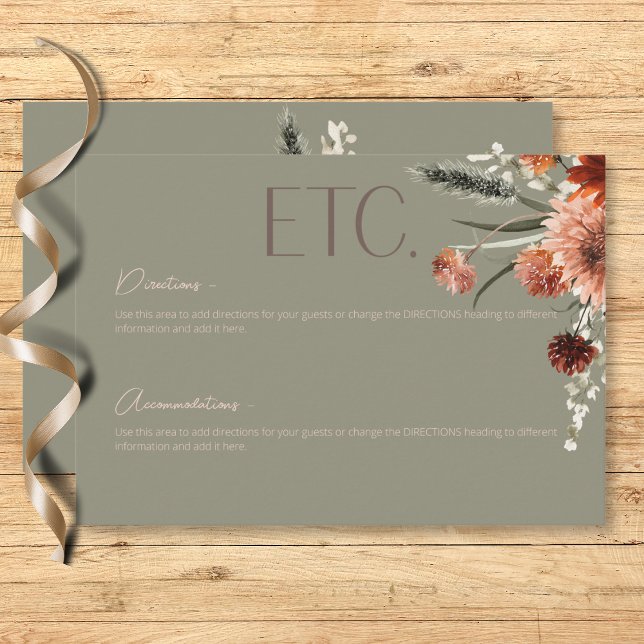 Information om Boho Rust & Neutralt Fall Blommigt  Tilläggskort (Boho Rust & Neutral Fall Floral Sage Green Details Enclosure Card)