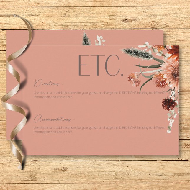 Information om Boho Rust & Neutralt Fall Blommigt  Tilläggskort (Boho Rust & Neutral Fall Floral Peach Rust Details Enclosure Card)
