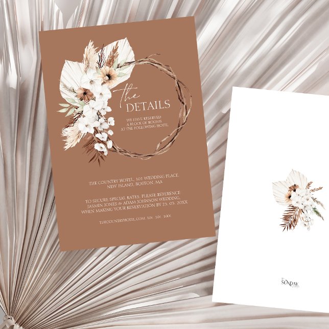 Information om Boho Terracotta Blommigt Wandeand B Tilläggskort (Boho Terracotta Floral Wreath Wedding Details Enclosure Card)