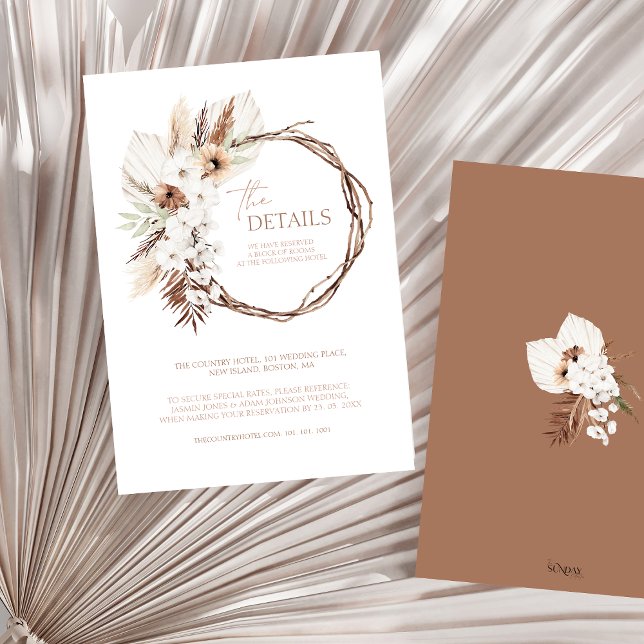 Information om Boho Terracotta Blommigt Wandeand B Tilläggskort (Boho Terracotta Floral Wreath Wedding Details Enclosure Card)