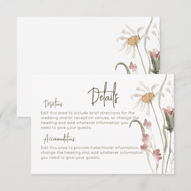 Information om Boho Wildblommor Modern Blommigt Br Tilläggskort (Fram/baksida)