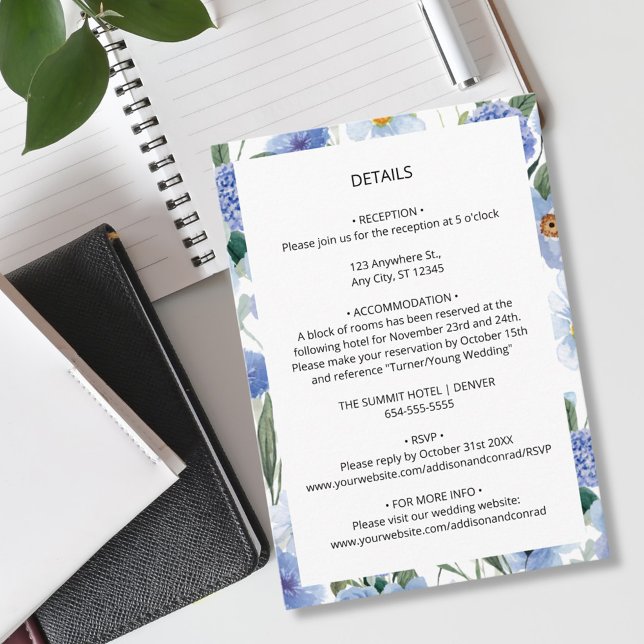 Information om botaniskt Bröllop med blå vattenfär Tilläggskort (Skapare uppladdad)