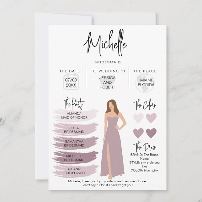 Information om Bridesmaid Info Card Brudens sida Inbjudningar (Framsida)