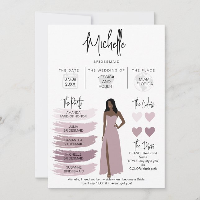 Information om Bridesmaid Info Card Brudens sida Inbjudningar (Framsida)