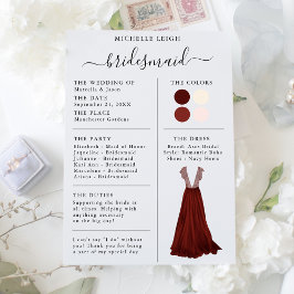 Information om Bridesmaid Info Card Burgundy, Rosa Inbjudningar