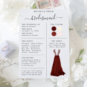 Information om Bridesmaid Info Card Burgundy, Rosa Inbjudningar