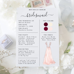 Information om Bridesmaid Info Card Burgundy, Rosa Inbjudningar