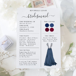 Information om Bridesmaid Info Card Navy & Burgund Inbjudningar
