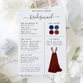 Information om Bridesmaid Info Card Navy & Burgund Inbjudningar