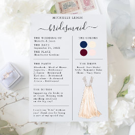 Information om Bridesmaid Info Card Navy, Burgundy Inbjudningar