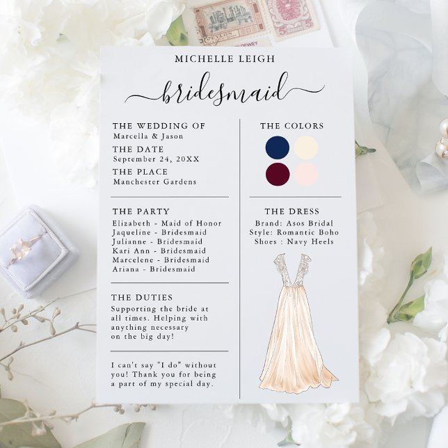 Information om Bridesmaid Info Card Navy, Burgundy Inbjudningar (Skapare uppladdad)
