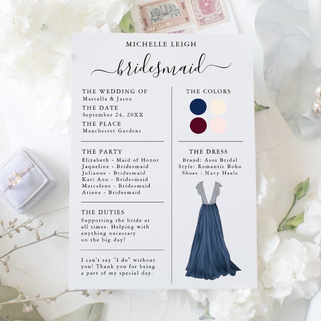 Information om Bridesmaid Info Card Navy, Burgundy Inbjudningar (Skapare uppladdad)