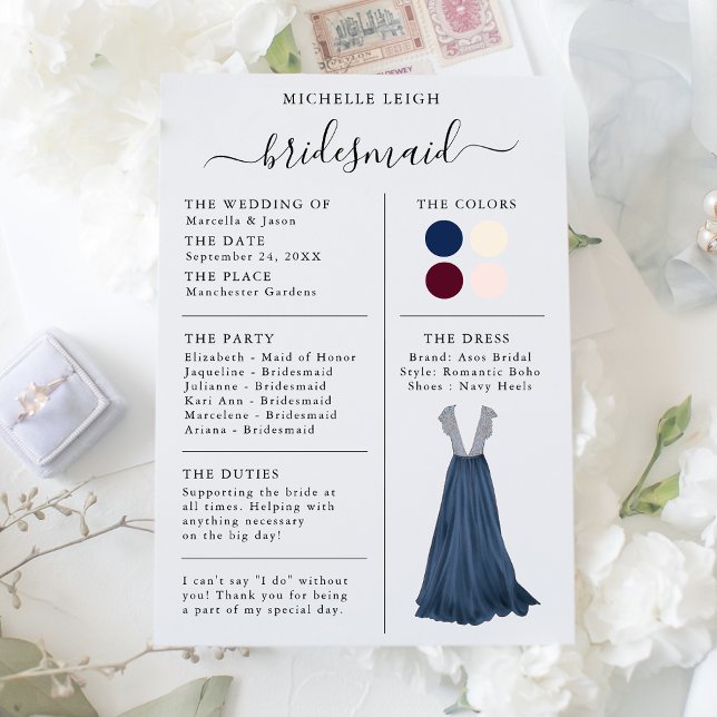 Information om Bridesmaid Info Card Navy, Burgundy Inbjudningar (Skapare uppladdad)