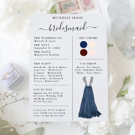 Information om Bridesmaid Info Card Navy, Burgundy Inbjudningar