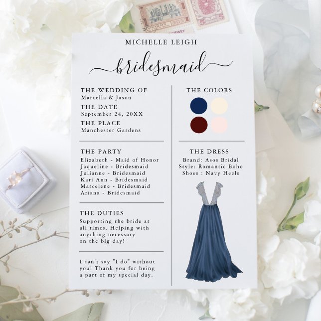 Information om Bridesmaid Info Card Navy, Burgundy Inbjudningar (Skapare uppladdad)