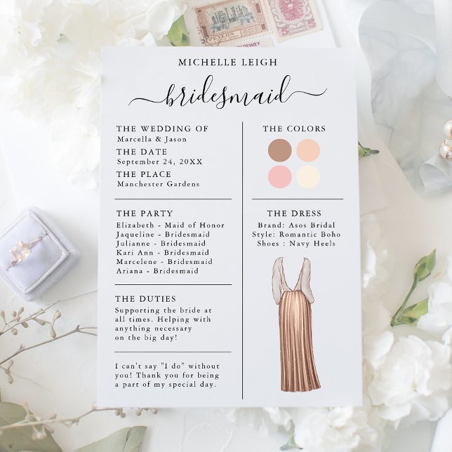 Information om Bridesmaid Info Card Ro Guld, Rosa Inbjudningar (Skapare uppladdad)