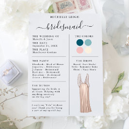 Information om Bridesmaid Info Card Teal, Rosa, El Inbjudningar