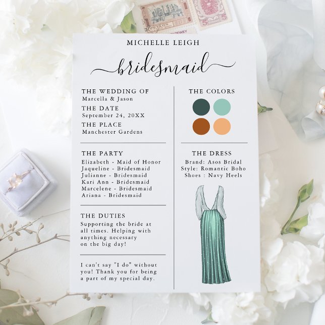 Information om Bridesmaid Info Card Teal, Terracot Inbjudningar (Skapare uppladdad)