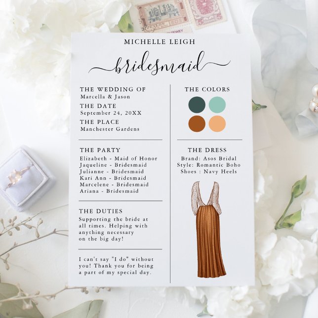 Information om Bridesmaid Info Card Teal, Terracot Inbjudningar (Skapare uppladdad)
