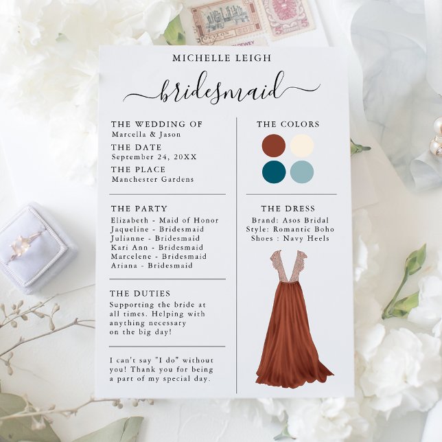 Information om Bridesmaid Info Card Terracotta, Te Inbjudningar (Skapare uppladdad)