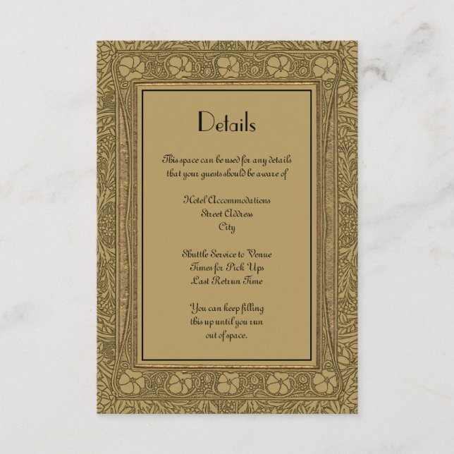 Information om bröllop Elegant Guld Art nouveau Tilläggskort (Framsida)