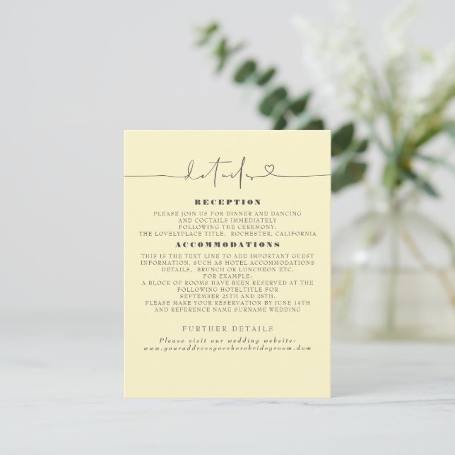 Information om Bröllop för minimal Gult för elegan Tilläggskort (Stående Fram)