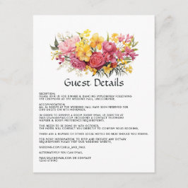 Information om Bröllop gäst för rosa och Gult Blom Tilläggskort