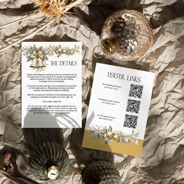 Information om Bröllop Golden Holly Klockor Tilläggskort (Wedding Details Enclosure Card from the Holly Bells Wedding Collection by Darling & May)